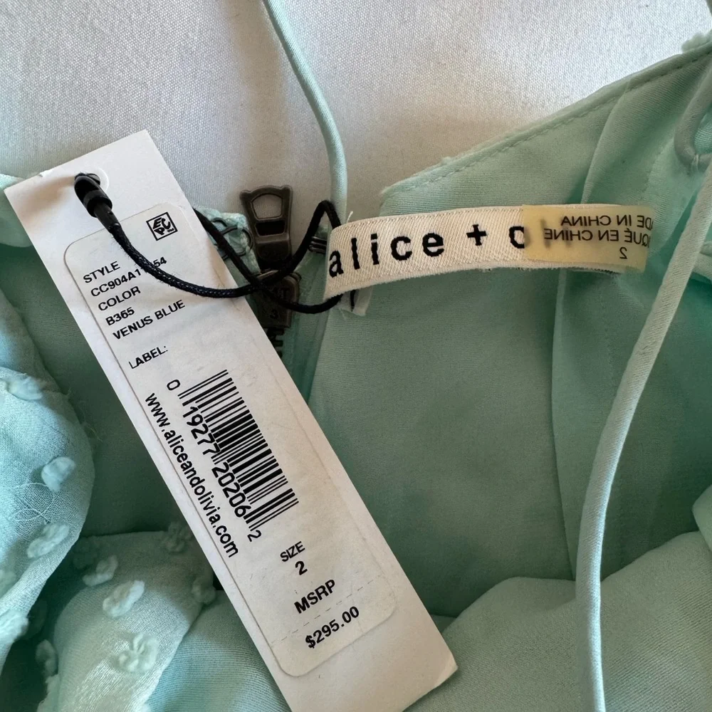 NWT Alice + Olivia Light Mint Blue Textured Wrap Mini Dress - Picture 5 of 6